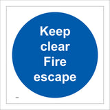 MA001 Keep Clear Fire Escape Sign