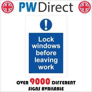 MA026 Lock Windows Before Leaving Work Sign with Exclamation Mark