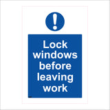 MA026 Lock Windows Before Leaving Work Sign with Exclamation Mark