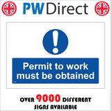 MA031 Permit To Work Must Be Obtained Sign with Exclamation Mark