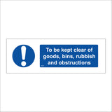 MA039 To Be Kept Clear Of Goods, Bins, Rubbish And Obstructions Sign with Exclamation Mark