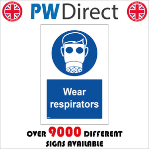 MA047 Wear Respirators Sign with Gas Mask
