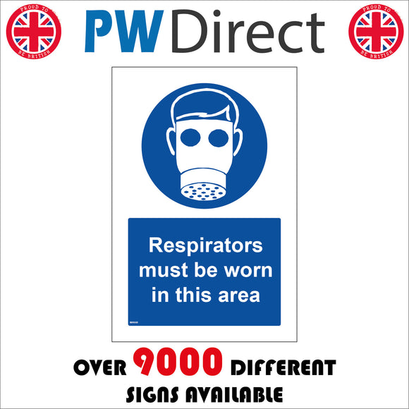 MA049 Respirators Must Be Worn In This Area Sign with Gas Mask