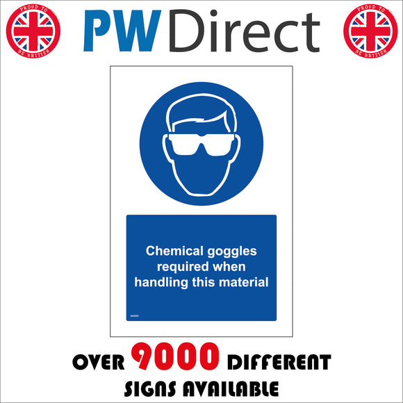 MA060 Chemical Goggles Required When Handling This Material Sign with Face Glasses