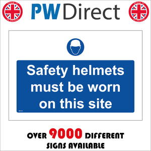 MA143 Safety Helmets Must Be Worn On Site Sign with Face Hard Hat