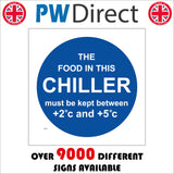 MA214 The Food In This Chiller Must Be Kept Between +2C And +5C Sign