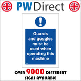 MA255 Guards And Goggles Must Be Used When Operating This Machine Sign with Exclamation Mark