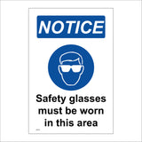 MA264 Notice Safety Glasses Must Be Worn In This Area Sign with Face Glasses