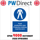 MA293 Food Production Area Protective Clothing Must Be Worn Sign with Overalls