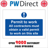MA299 Permit To Work All Contractors Must Obtain A Valid Permit To Work On This Site Sign with Exclamation Mark