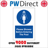 MA301 Please Shower Before Entering The Pool Sign with Person Shower Water