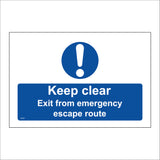 MA305 Keep Clear Exit From Emergency Escape Route Sign with Exclamation Mark