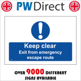 MA305 Keep Clear Exit From Emergency Escape Route Sign with Exclamation Mark