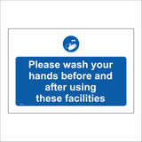 MA325 Please Wash Your Hands Before And After Using These Facilities Sign with Hands Tap