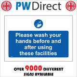 MA325 Please Wash Your Hands Before And After Using These Facilities Sign with Hands Tap