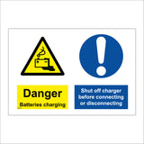 MA343 Danger  Batteries Charging Shut Off Charger Before Connecting Or Disconnecting Sign with Triangle Circle Battery Exclamation Mark