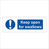 MA431 Keep Open For Swallows Sign with Circle Exclamation Mark