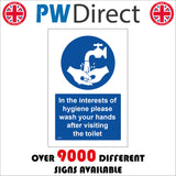 MA438 In The Interests Of Hygiene Please Wash Your Hands After Visiting The Toilet Sign with Circle Tap Water Hands