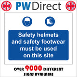 MA442 Safety Helmets And Safety Footwear Must Be Used On This Site Sign with Circle Face Hard Hat Boots