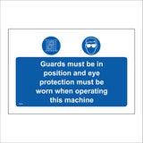 MA445 Guards Must Be In Position And Eye Protection Must Be Worn When Operating This Machine Sign with Circle Cogs Cage Face Glasses