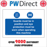 MA445 Guards Must Be In Position And Eye Protection Must Be Worn When Operating This Machine Sign with Circle Cogs Cage Face Glasses