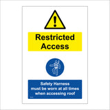 MA448 Restricted Access Safety Harness Must Be Worn At All Times When Accessing Roof Sign with Triangle Exclamation Mark Circle Person Harness