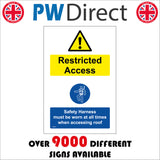 MA448 Restricted Access Safety Harness Must Be Worn At All Times When Accessing Roof Sign with Triangle Exclamation Mark Circle Person Harness
