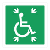 MA449 Refuge Point Sign with Person Wheelchair Four Arrows