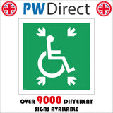 MA449 Refuge Point Sign with Person Wheelchair Four Arrows