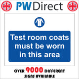 MA451 Test Room Coats Must Be Worn In This Area Sign with Circle Coat