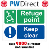 MA452 Refuge Point Keep Clear Sign with Circle Exclamation Mark Square Person Wheelchair
