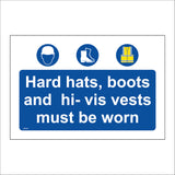 MA469 Hard Hats, Boots And Hi-Vis Vests Must Be Worn Sign with Face Hat Boots Vest