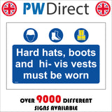 MA469 Hard Hats, Boots And Hi-Vis Vests Must Be Worn Sign with Face Hat Boots Vest