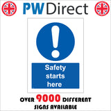 MA472 Safety Starts Here Sign with Circle Exclamation Mark