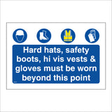 MA475 Hard Hats, Safety Boots, Hi Vis Vests & Gloves Must Be Worn Beyond This Point Sign with Man Hat Boots Vest Gloves