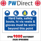 MA475 Hard Hats, Safety Boots, Hi Vis Vests & Gloves Must Be Worn Beyond This Point Sign with Man Hat Boots Vest Gloves