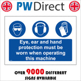 MA498 Eye, Ear And Hand Protection Must Be Worn When Operating This Machine Sign with 3 Circles Hands Eyes Ears