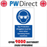 MA501 Eye Protection (Goggles) Must Be Worn When Operating These Machines Sign with Circle Face Glasses