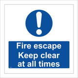 Fire Escape Keep Clear At All Times Sign MA525