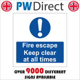 Fire Escape Keep Clear At All Times Sign MA525
