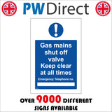 Gas Mains Shut Off Valve Keep Clear At All Times Emergency Telephone No Sign MA532