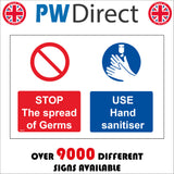 MA628 Stop The Spread Of Germs Use Hand Sanitiser Sign with Hands/Gel/Dispenser/Sanitiser
