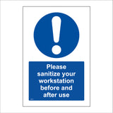 MA631 Please Sanitize Your Workstation Before And After Use Sign with Exclamation Mark