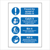 MA633 Prevent The Spread Of COVID-19 Catch It Bin It Kill It Sign with Exclaamtion Mark, Person, Bin, Hands, Tap