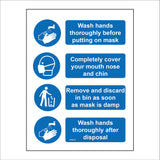 MA635 Wash Hands Throroughly Before Putting On Mask Sign with Hands, Tap, Face, Mask,Bin, Person