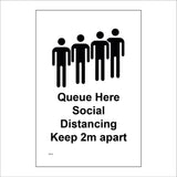 MA639 Queue Here Social Distancing Keep 2m Apart Sign with People