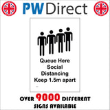 MA647 Queue Here Social Distancing Keep 1.5m Apart Sign with People
