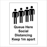 MA648 Queue Here Social Distancing Keep 1m Apart Sign with People