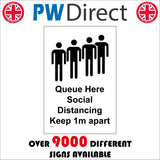 MA648 Queue Here Social Distancing Keep 1m Apart Sign with People