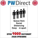 MA649 Queue Here Social Distancing Keep  m Apart Sign with people